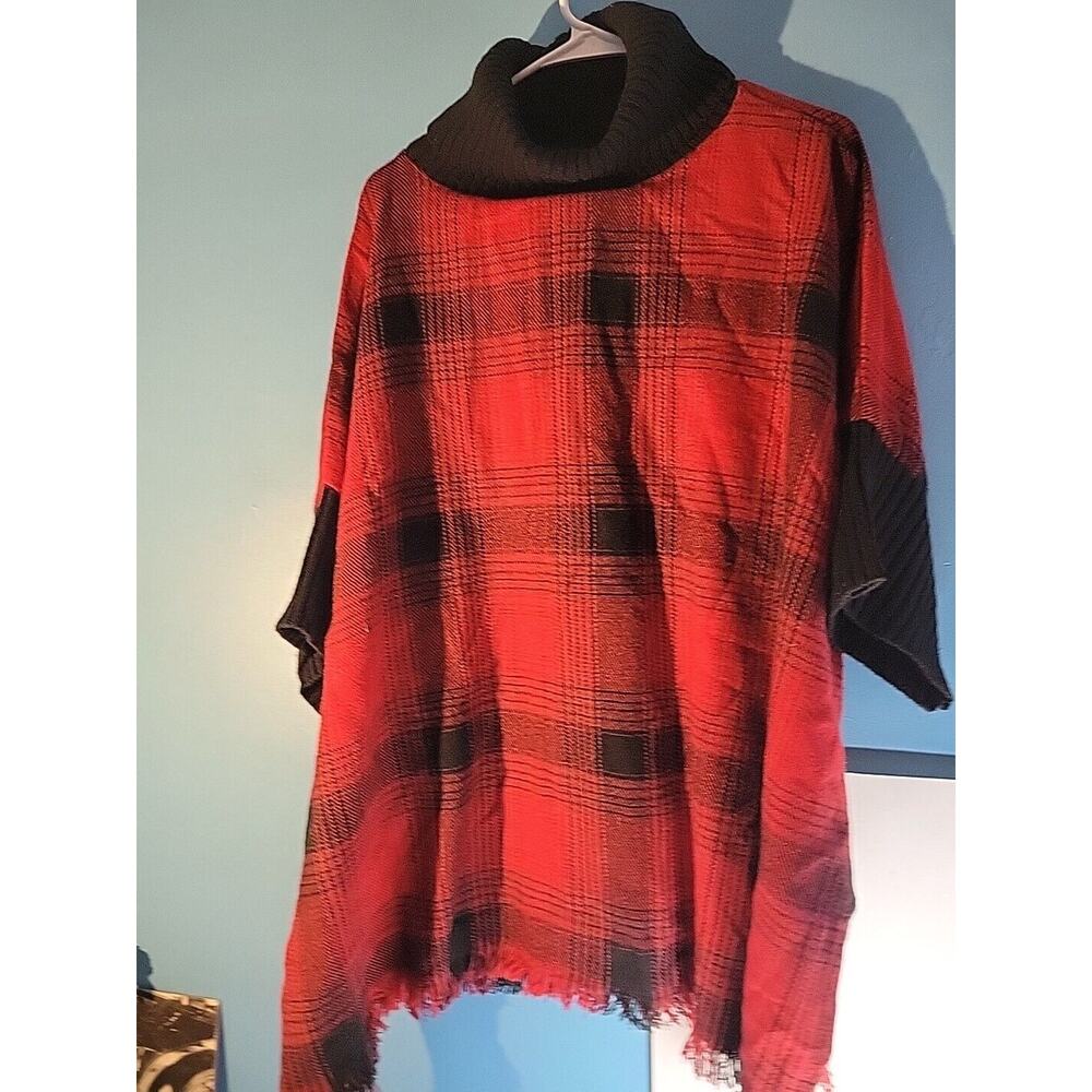 Sonoma Womens Red/Black Plaid Pullover Mock Neck Shawl One Size